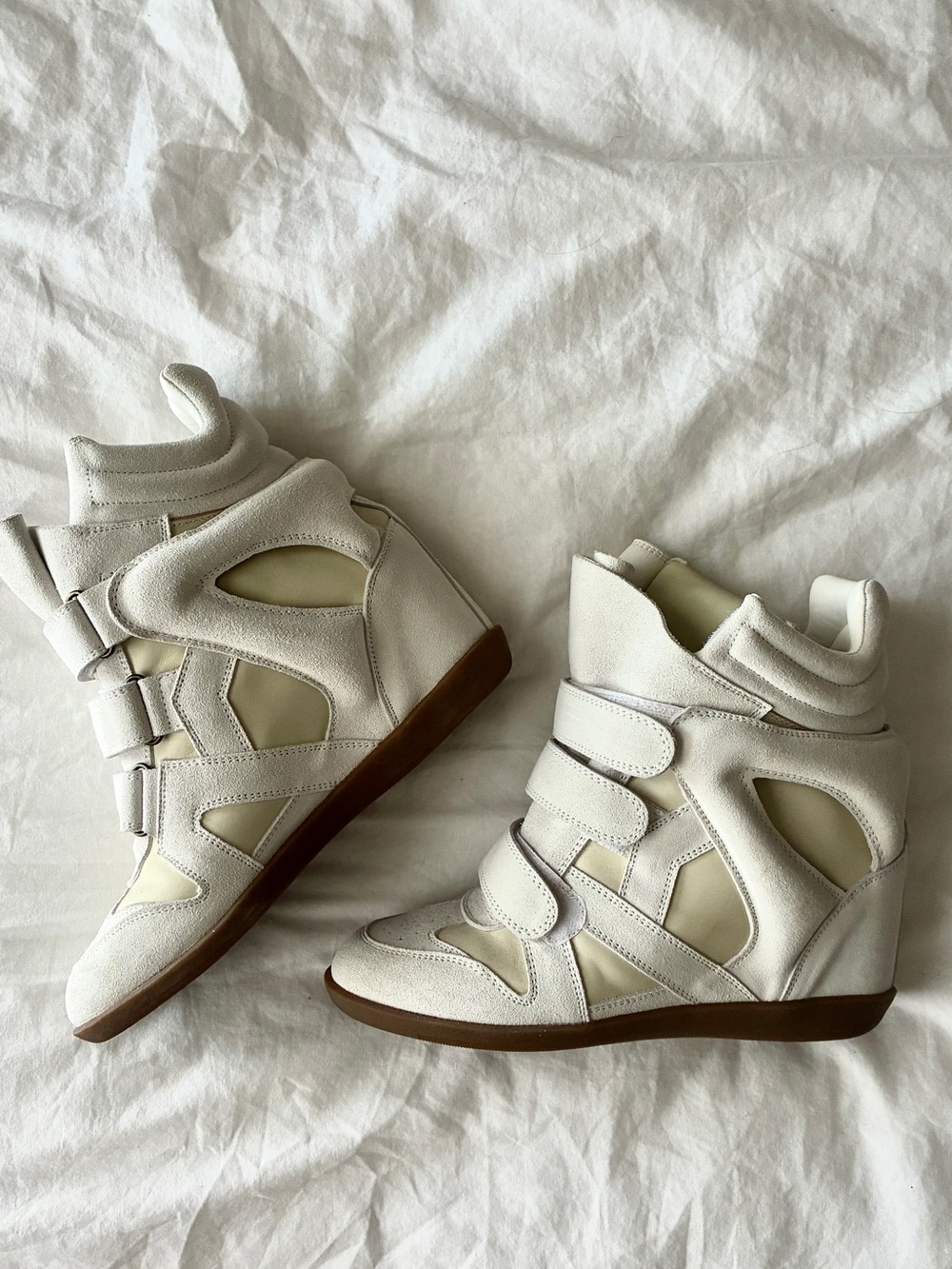 White Wedge Sneaker Boots with Velcro Straps